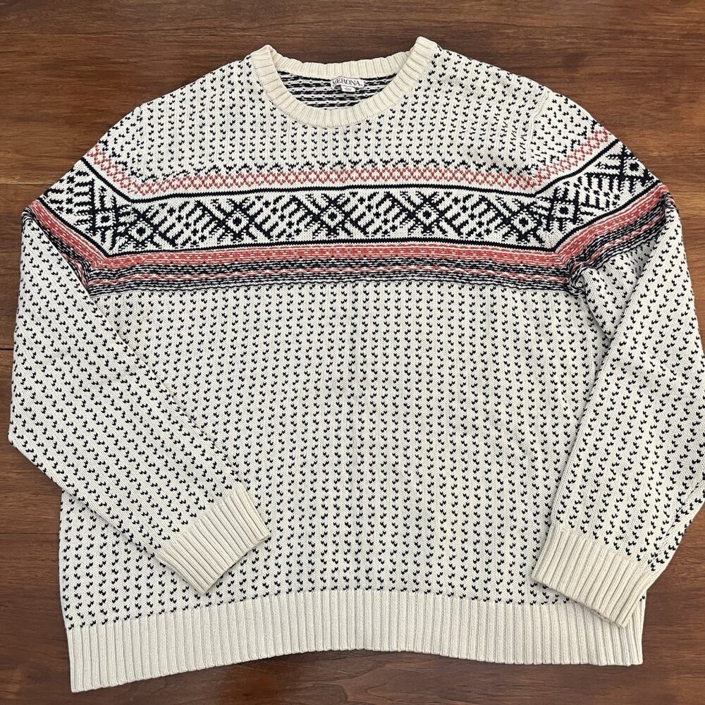 Merona Pullover Sweater Men's XL Ivory Nordic Fair Isle Ski Holiday Cotton
